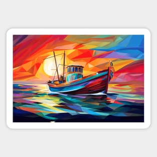 Fishing Boat Concept Abstract Colorful Scenery Painting Magnet
